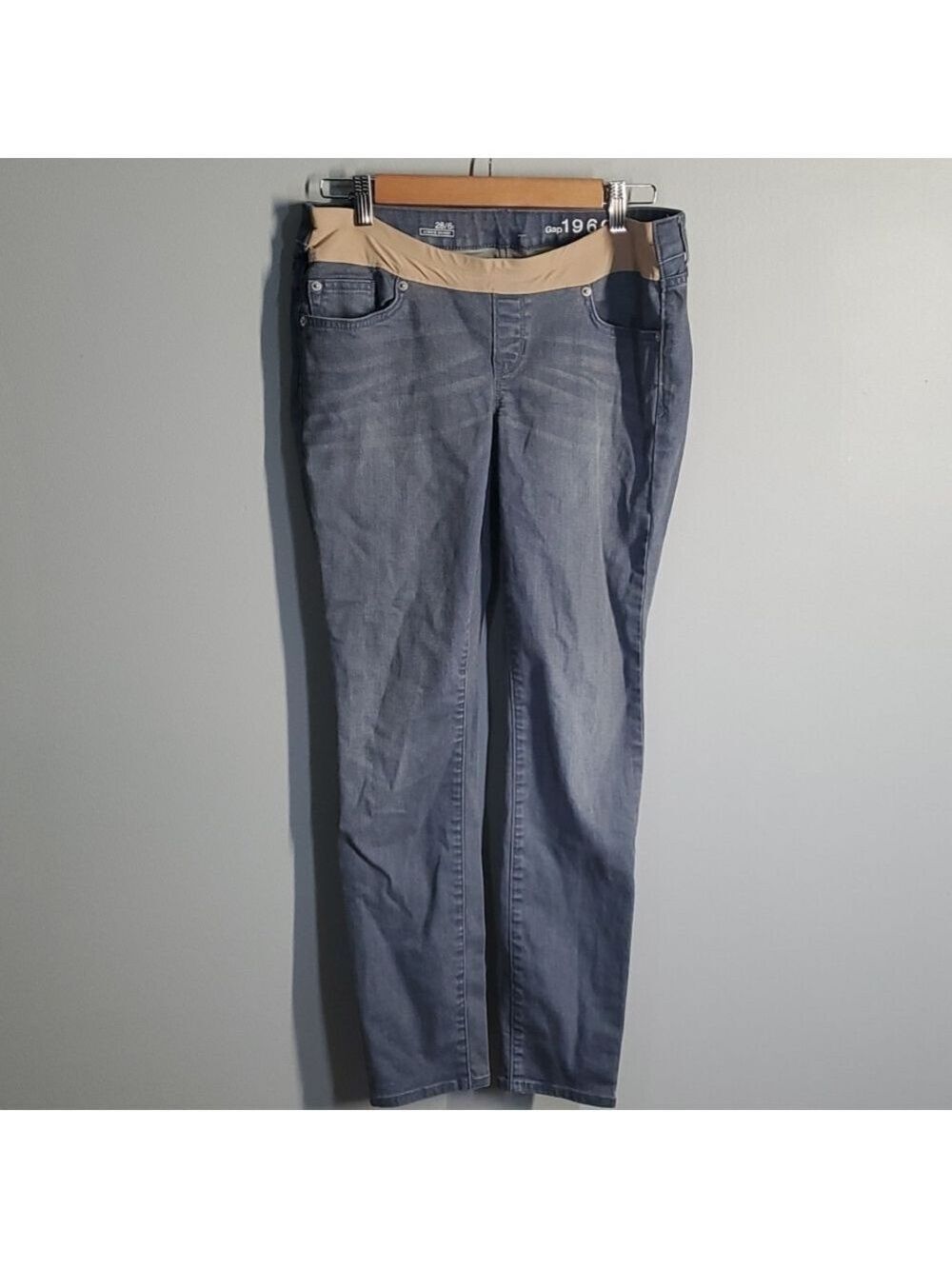 Gap 1969 jeans women's size 28 size 6R size 6 blue cream maternity front elastic